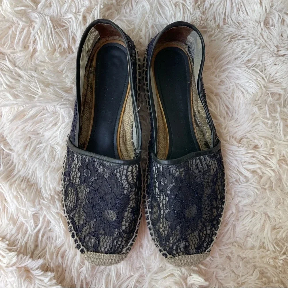 Palomitas by Paloma Barcelo Espadrille Flats Black Floral Lace 7.5 EU 38